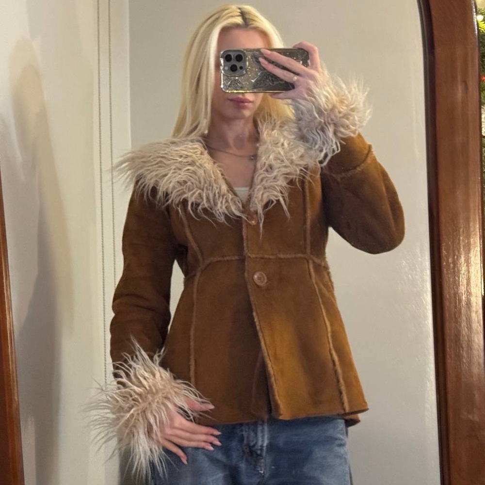 Tan Teddy Jacket with Faux Fur Trim
